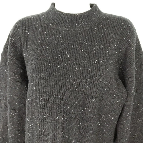 CeCe Black Speckled MockNeck Pullover Sweater Women Size M Knobby Balloon Sleeve - Picture 2 of 9